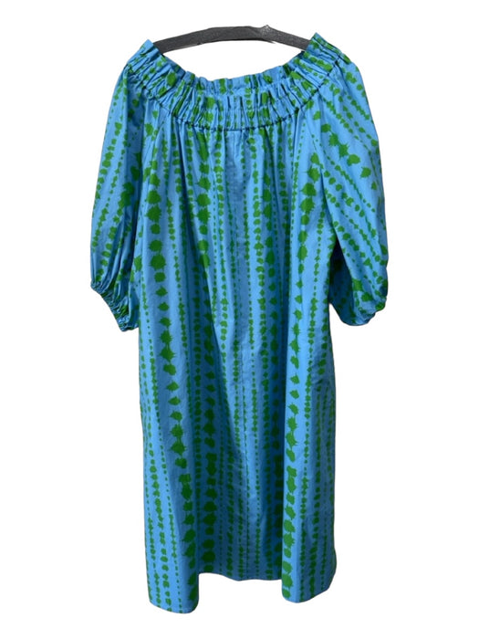 Piazza Sempione Size 48 Blue & Green Cotton Off Shoulder Printed Shift Dress Blue & Green / 48