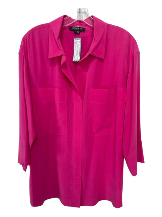 Lafayette 148 Size L Hot pink Silk Collared Button Up Long Sleeve Top Hot pink / L