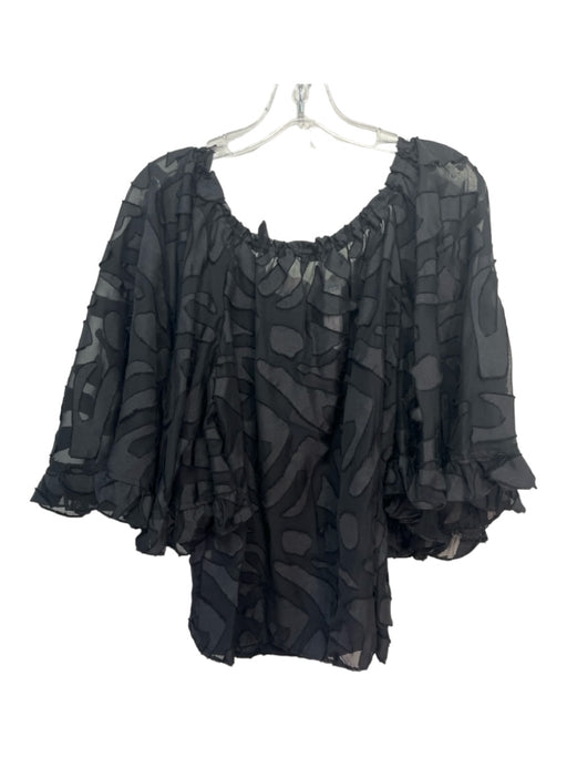 Antonio Melani Size L Black Polyester Blend Off Shoulder 3/4 Sleeve Textured Top Black / L