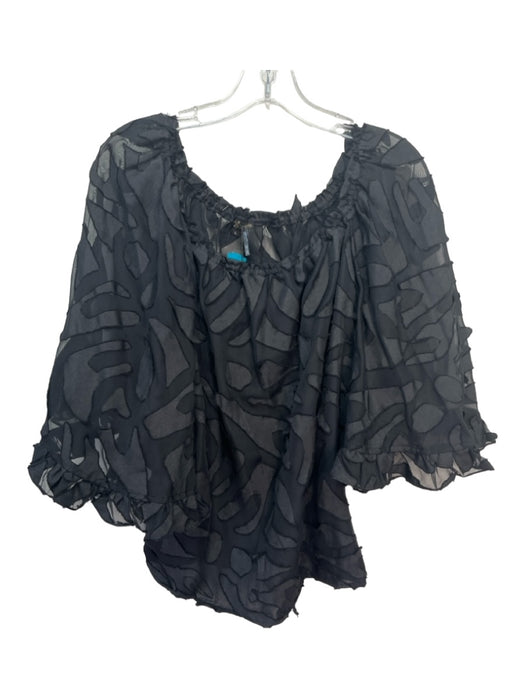 Antonio Melani Size L Black Polyester Blend Off Shoulder 3/4 Sleeve Textured Top Black / L