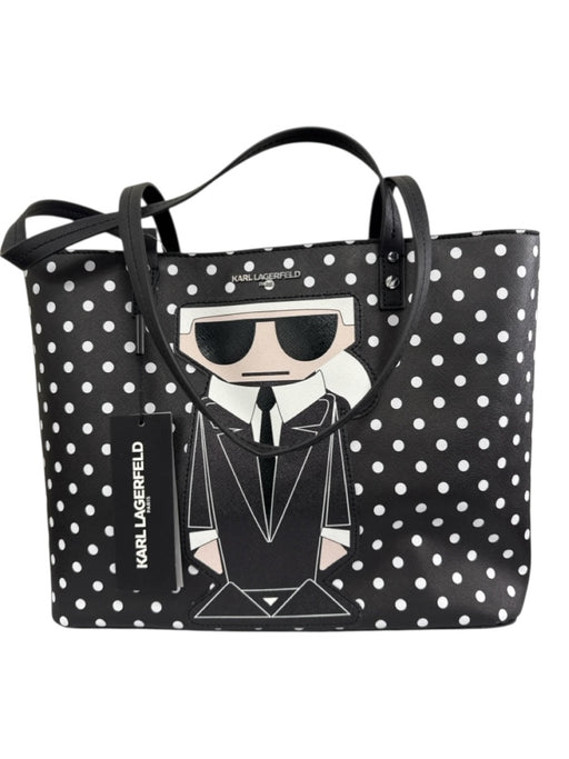Karl Lagerfeld Black & White Leather Saffiano Polka Dot Tote Bag Black & White