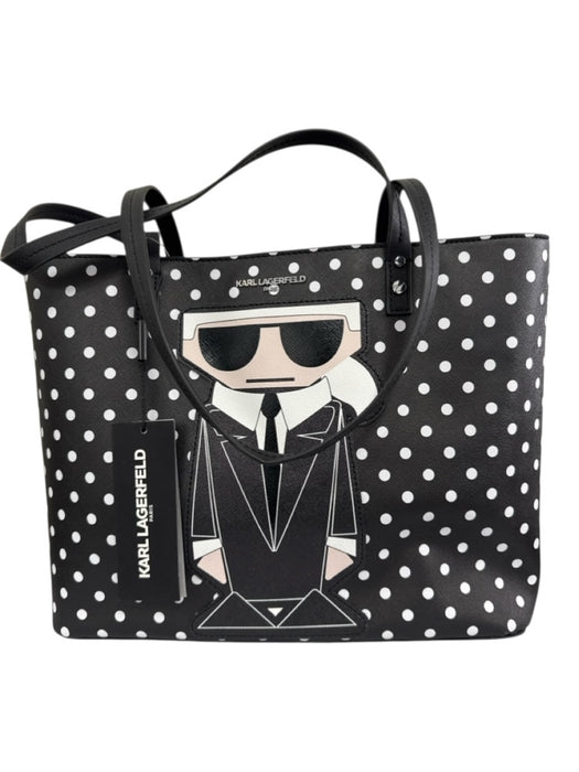Karl Lagerfeld Black & White Leather Saffiano Polka Dot Tote Bag Black & White
