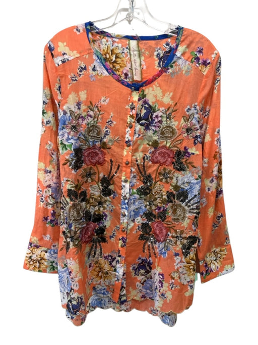 Aratta Silent Journey Size Medium Orange, Blue, Black Rayon Blend Floral Top Orange, Blue, Black / Medium