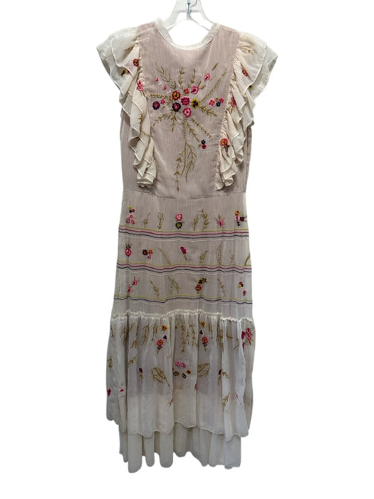 Aratta Silent Journey Size XS Cream, Red, Green Polyester Tiered Maxi Dress Cream, Red, Green / XS