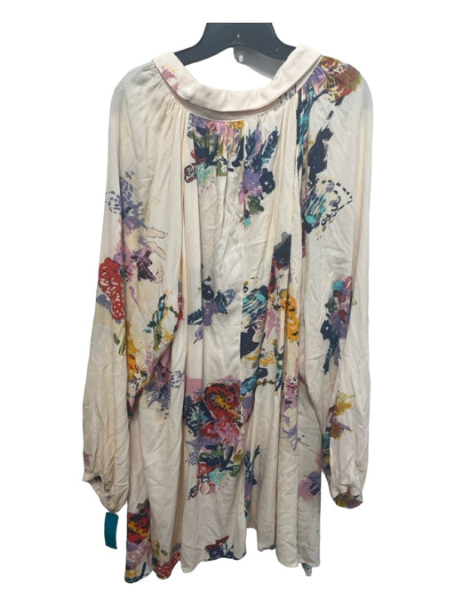 Free People Size S Beige & Multi Rayon Abstract Floral Collared Button Up Top Beige & Multi / S