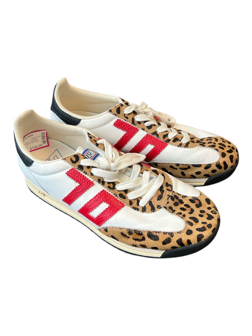 Back 70 Shoe Size 40 White, Red & Brown Leather Sneaker Cheetah Print Shoes White, Red & Brown / 40