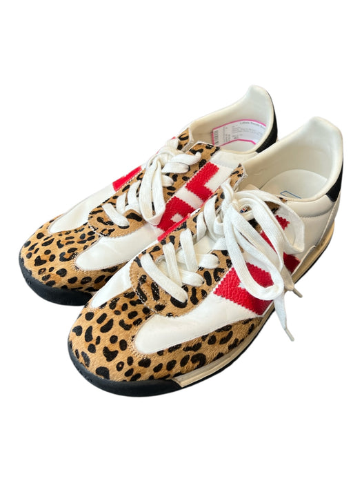 Back 70 Shoe Size 40 White, Red & Brown Leather Sneaker Cheetah Print Shoes White, Red & Brown / 40