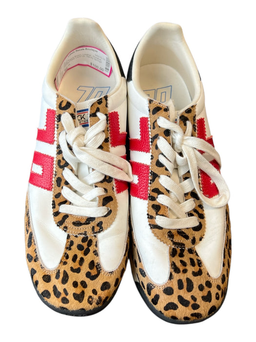 Back 70 Shoe Size 40 White, Red & Brown Leather Sneaker Cheetah Print Shoes White, Red & Brown / 40
