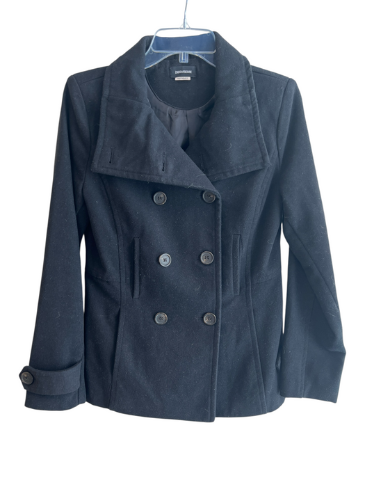 Zadig & Voltaire Size S Black Cotton Double Button Collar Pockets Peacoat Coat Black / S
