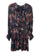 Joie Size XS Black & Multi Silk Ruffle V Neck Long Sleeve Faux Wrap Dress Black & Multi / XS