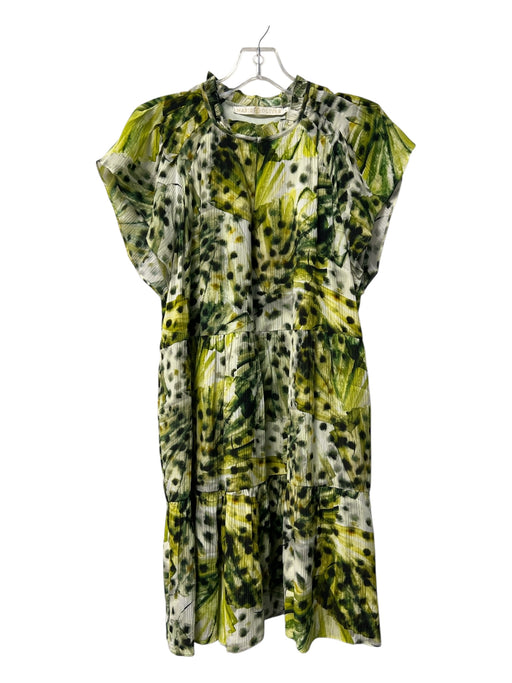 Marie Oliver Size S Green Rayon Blend V Neck Cap Sleeve Ruffle Detail Dress Green / S