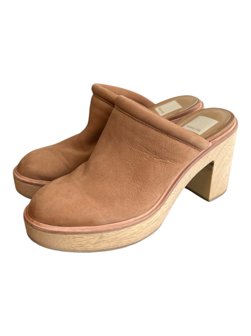 Dolce Vita Shoe Size 7.5 Tan Suede Mule Open Back Wooden Base Shoes Tan / 7.5