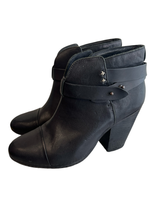 Rag & Bone Shoe Size 38 Black Leather Almond Toe Cuban Heel Straps Booties Black / 38