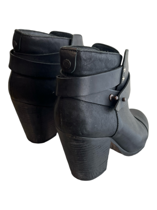 Rag & Bone Shoe Size 38 Black Leather Almond Toe Cuban Heel Straps Booties Black / 38