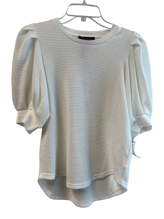 Mink Pink Size Medium White Crew Neck Half Puff Sleeve Textured Top White / Medium