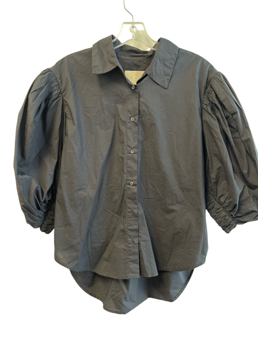 Citizens of Humanity Size Sm & Med Black Cotton Collared Half Balloon Sleeve Top Black / Sm & Med