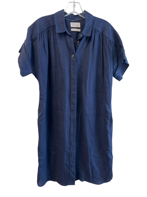 J Crew Size XS Navy Linen Drop Shoulder Button Down Collared Shirt Dress Dress Navy / XS