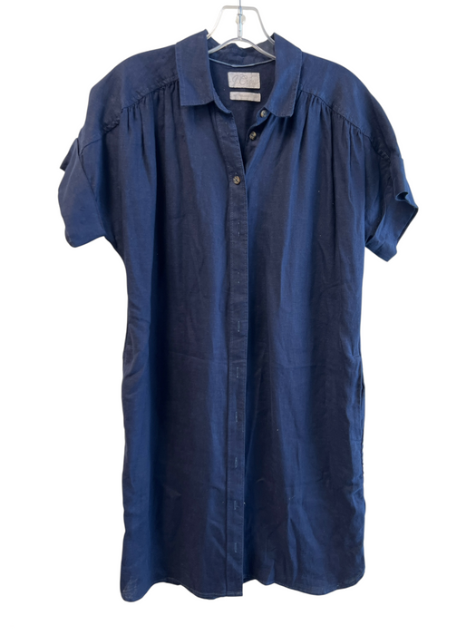 J Crew Size XS Navy Linen Drop Shoulder Button Down Collared Shirt Dress Dress Navy / XS