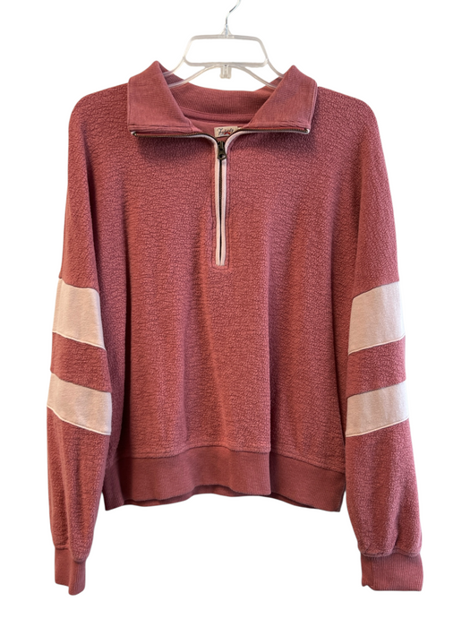 Faherty Size Medium Pink & Ivory Cotton Blend Long Sleeve Half Zip Pull Over Top Pink & Ivory / Medium