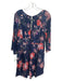 Free People Size 6 Navy & Pink Rayon 3/4 Sleeve Floral V Neck Pockets Dress Navy & Pink / 6