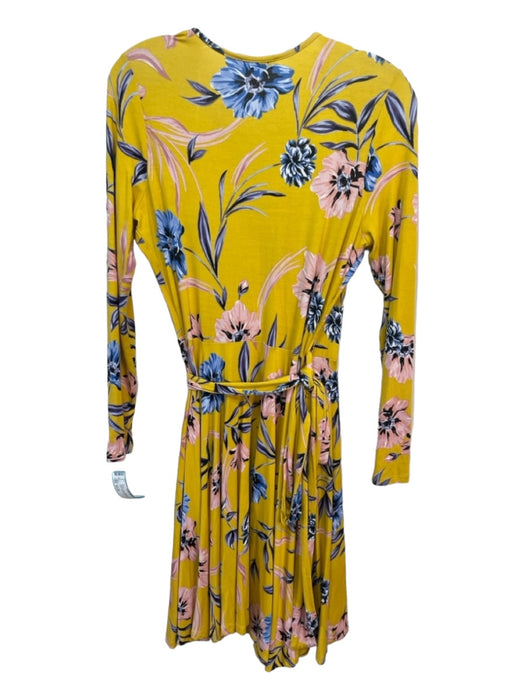 Yumi Kim Size Small Yellow & Blue Rayon Long Sleeve Floral Knee Length Dress Yellow & Blue / Small