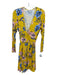 Yumi Kim Size Small Yellow & Blue Rayon Long Sleeve Floral Knee Length Dress Yellow & Blue / Small