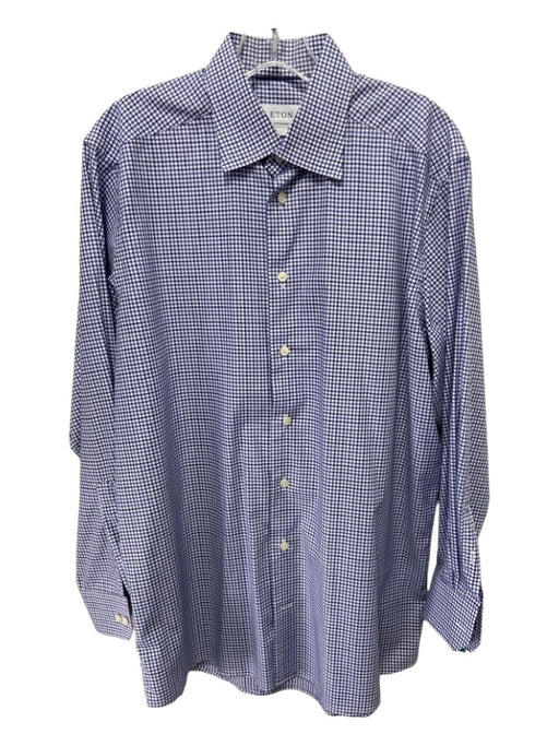 Eton Size L Blue & White Cotton Grid Button Down Men's Long Sleeve Shirt L