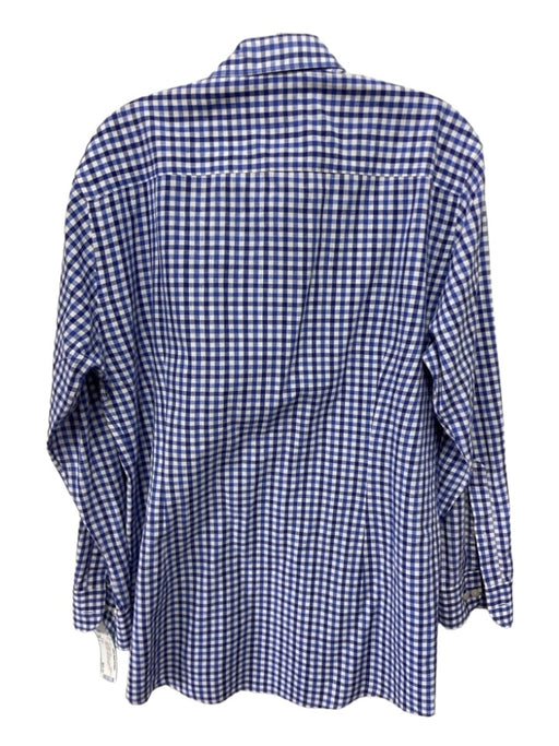 Eton Size L Blue & White Linen Blend Gingham Button Down Men's Long Sleeve Shirt L