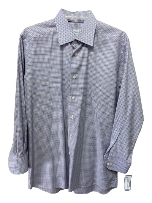 Eton Size M Blue & Brown Cotton Grid Button Down Men's Long Sleeve Shirt M