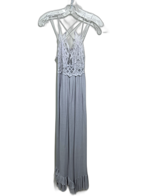 FP One Size XS Light Gray Viscose Blend Spaghetti Strap Floral Lace Dress Light Gray / XS