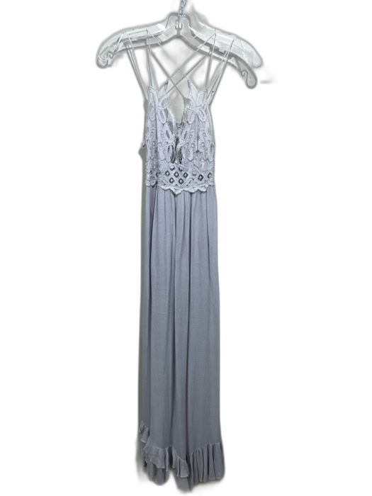FP One Size XS Light Gray Viscose Blend Spaghetti Strap Floral Lace Dress Light Gray / XS