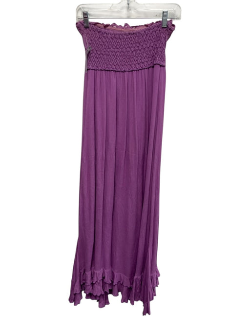 FP One Size Est XS Purple Viscose Blend Strapless Floral Lace Shirred Back Dress Purple / Est XS