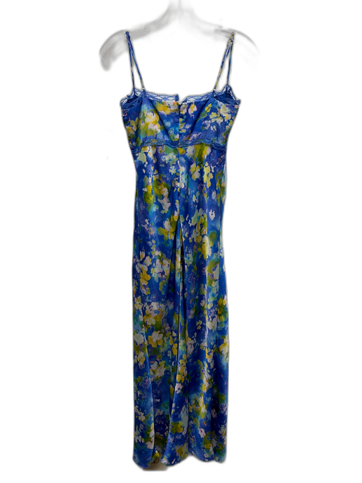 ASTR Size XS Blue, Green & White Polyester Abstract Floral Lace Trim Dress Blue, Green & White / XS