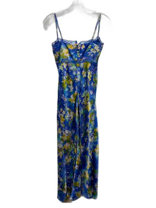 ASTR Size XS Blue, Green & White Polyester Abstract Floral Lace Trim Dress Blue, Green & White / XS