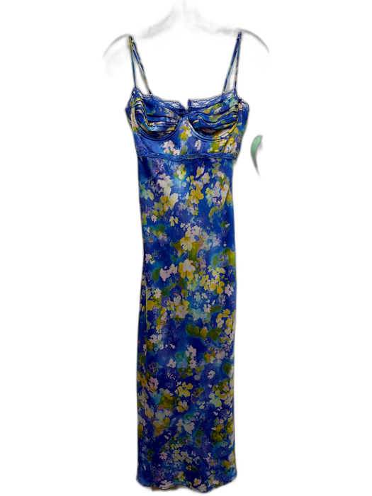 ASTR Size XS Blue, Green & White Polyester Abstract Floral Lace Trim Dress Blue, Green & White / XS