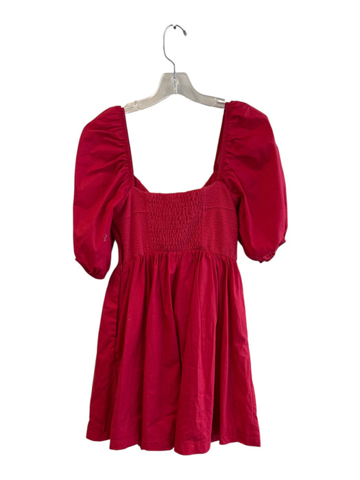 Maeve Size XS Red Cotton Blend Square Neck Button Down Puff Half Sleeve Dress Red / XS