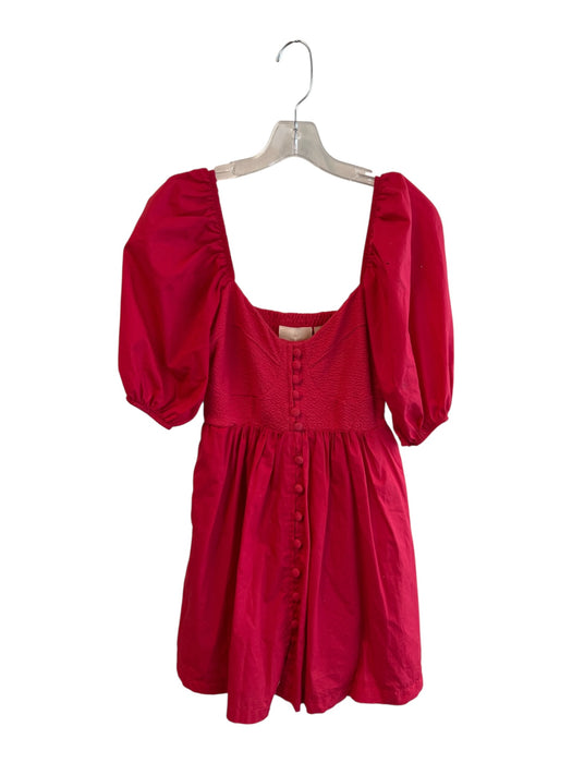 Maeve Size XS Red Cotton Blend Square Neck Button Down Puff Half Sleeve Dress Red / XS