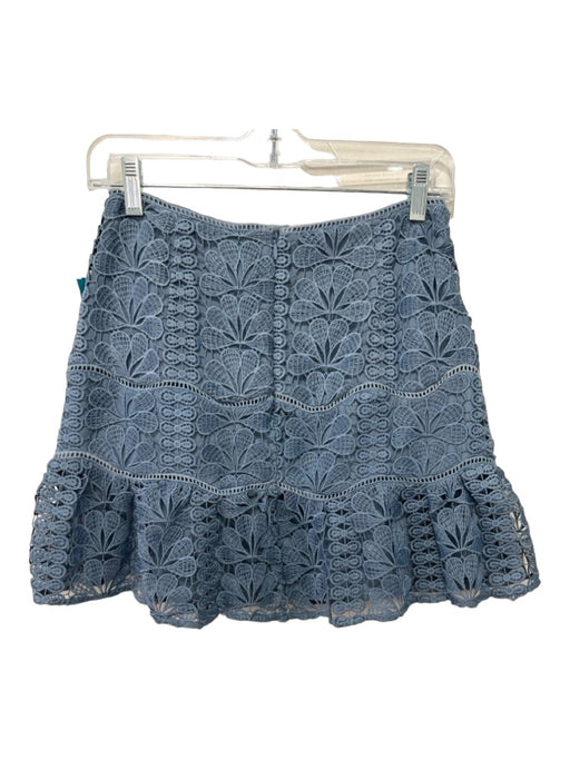 Lovers + Friends Size S Blue Polyester Lace Overlay Flounce Hem Back Zip Skirt Blue / S