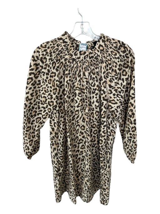 J. Crew Size XS Tan & brown Cotton Long Sleeve Animal Print Belted Dress Tan & brown / XS