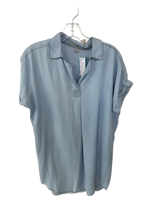 Thread & Supply Size S Light Wash Tencel Short Sleeve Split Neck Chambray Dress Light Wash / S