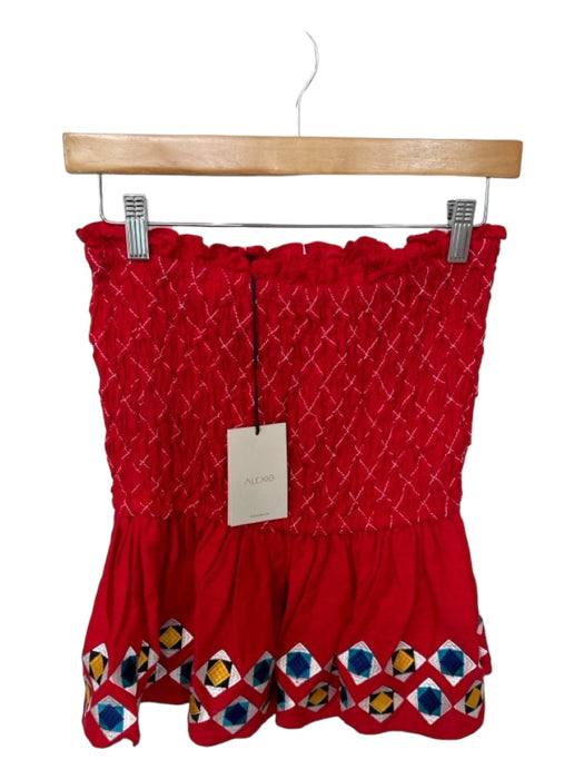 Alexis Size M Red & Blue Cotton Embroidered Rouched Mini Skirt Red & Blue / M