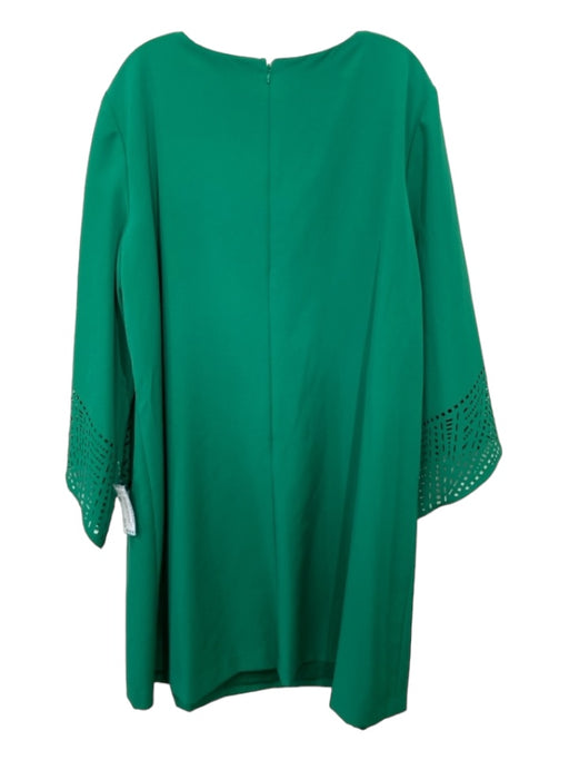 Tahari Size 20W Green Polyester Laser Cut Round Neck Long Sleeve Shift Dress Green / 20W