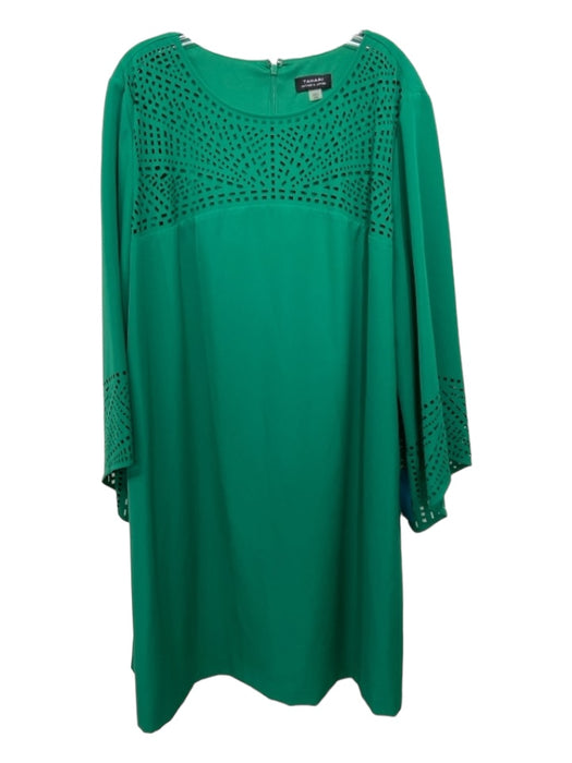 Tahari Size 20W Green Polyester Laser Cut Round Neck Long Sleeve Shift Dress Green / 20W