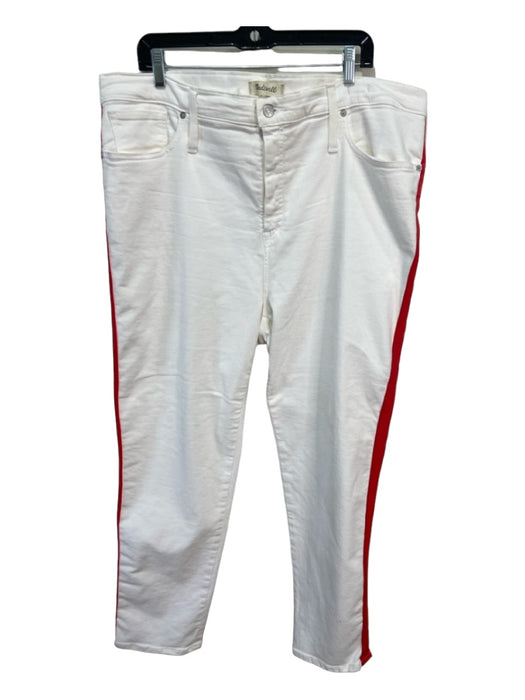 Madewell Size 35 White & Red Cotton Denim Mid Rise Straight Side Stripes Jeans White & Red / 35