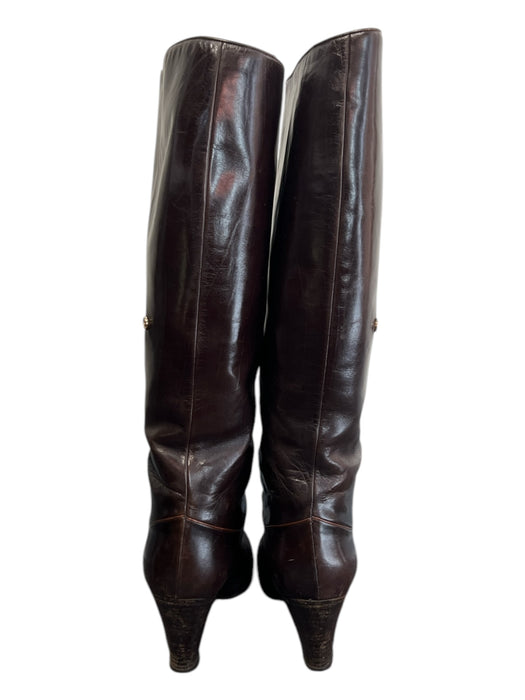 Gucci Shoe Size 5.5 Dark Brown Leather Wood Heel Knee High Almond Toe Boots Dark Brown / 5.5