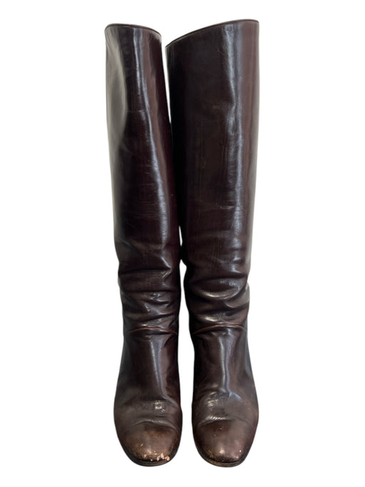 Gucci Shoe Size 5.5 Dark Brown Leather Wood Heel Knee High Almond Toe Boots Dark Brown / 5.5