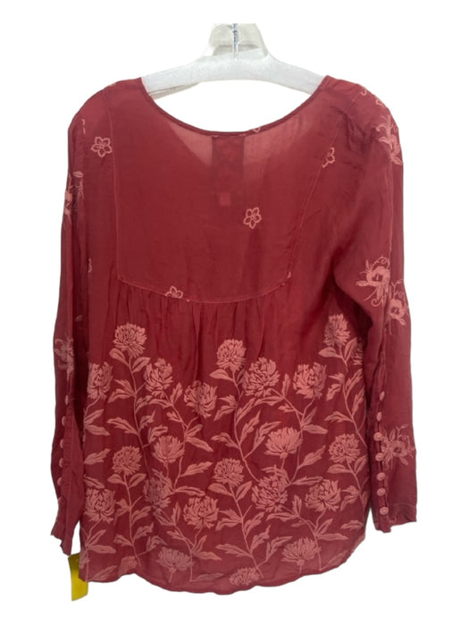 Johnny Was Size XS Red Rayon Embroidered Floral Long Sleeve Top Red / XS