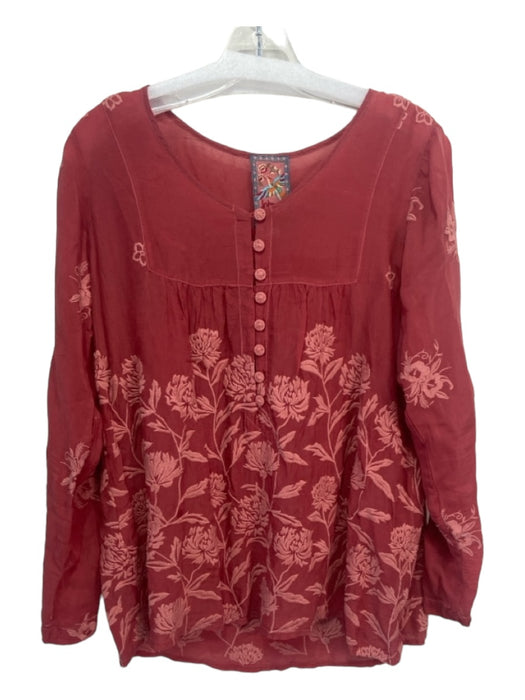 Johnny Was Size XS Red Rayon Embroidered Floral Long Sleeve Top Red / XS