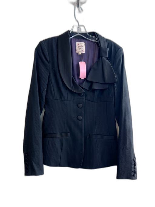 Nanette Lepore Size 2 Black Viscose Blend Blazer Bow Detail Button Down Jacket Black / 2