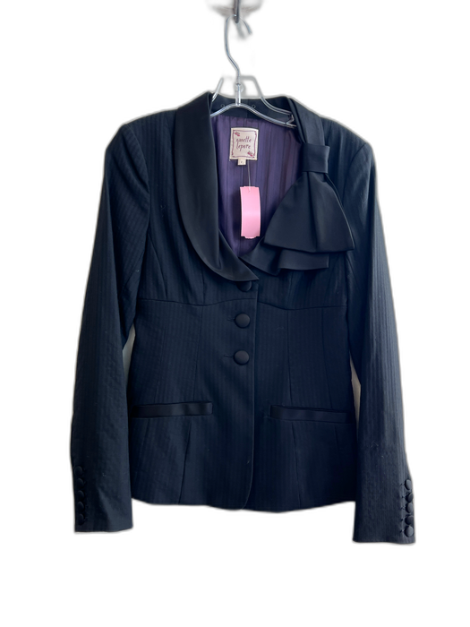 Nanette Lepore Size 2 Black Viscose Blend Blazer Bow Detail Button Down Jacket Black / 2